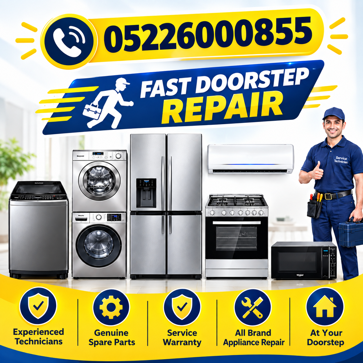 We Provide Professional And Reliable Whirlpool Appliance Repair Services Across Lucknow. Our Trained Technicians Have Experience In Inspecting, Diagnosing, Repairing, And Servicing A Wide Range Of Whirlpool Home Appliances, Including Washing Machines, Refrigerators, Air Conditioners, Microwave Ovens, Dishwashers, Deep Freezers, And Other Whirlpool Appliances.